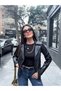 Women's Black Zip Detail Leather Jacket - 5
