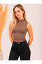 Women's Sleeveless Bodysuit, Stretch Fabric Top, Latte - 3