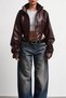 New Season Mock Neck Biker Cropped Women's Black Leather Jacket - 5