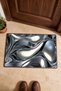 Silver Chrome Liquid Metal Patterned Doormat, 40x60 cm, with Non-Slip Sole, Decorative - 4