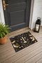 Black and Pink Symmetrical Door Mat with Fantastic Pattern, 40x60 cm, Non-Slip Sole, Decorative