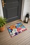 Navy, Orange, and Blue Door Mat with Large Floral Print, 40x60 cm, Non-Slip Sole, Decorative