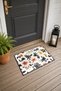 Cream-Colored Mini Folk-Patterned Doormat, 40x60 cm, with Non-Slip Sole, Decorative