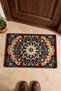 Navy Blue and Orange Star Emblem Turkish Rug-Patterned Doormat, 40x60 cm, with Non-Slip Sole