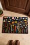 Black and Yellow Flower Garden Patterned Doormat, 40x60 cm, with Non-Slip Sole, Decorative