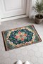 Blue and Red Flower Motif Turkish Rug-Patterned 277 Doormat, 40x60 cm, with Non-Slip Sole - 4