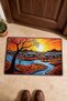 Orange and Blue Landscape-Patterned 937 Doormat, 40x60 cm, with Non-Slip Sole, Decorative