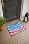 Blue and Pink Layered Paper Door Mat with Wave Pattern, 40x60 cm, Non-Slip Sole, Decorative