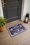 Navy Blue and White Flowers Turkish Rug-Floral Print Doormat, 40x60 cm, with Non-Slip Sole - 3