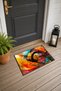 Orange and Blue Abstract Patterned 815 Doormat, 40x60 cm, Non-Slip Sole, Decorative