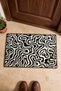 Black and White Labyrinth Waves Turkish Rug-Patterned Doormat, 40x60 cm, with Non-Slip Sole