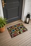 Red and Green Stained-Glass Rose Window-Patterned Doormat, 40x60 cm, with Non-Slip Sole, Decorative
