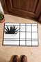 White and Black Checkered Succulent-Patterned Doormat, 40x60 cm, with Non-Slip Sole, Decorative - 4