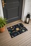 Navy Blue and Gold Mandala Circle-Patterned Doormat, 40x60 cm, with Non-Slip Sole, Decorative