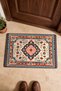 Red and Blue Flower Motif Turkish Rug-Patterned 745 Doormat, 40x60 cm, with Non-Slip Sole