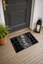 Black and Silver Lacquered Crocodile-Patterned Doormat, 40x60 cm, with Non-Slip Sole, Decorative