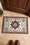 Navy Blue Flower Garden Turkish Rug-Floral Print Doormat, 40x60 cm, with Non-Slip Sole