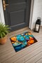953 Orange and Blue Wavy Pattern Doormat, 40x60 cm, with Non-Slip Sole, Decorative