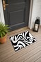 Black and White Wavy Op Art Patterned Doormat, 40x60 cm, with Non-Slip Sole, Decorative