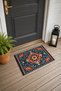 Blue and Red Flower Motif Turkish Rug-Patterned 780 Doormat, 40x60 cm, with Non-Slip Sole - 3