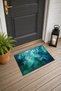 Emerald Turquoise Fluid Swirl Pattern Door Mat, 40x60 cm, Non-Slip Sole, Decorative