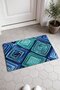 Turquoise Blue Checked Spiral-Patterned Doormat, 40x60 cm, with Non-Slip Sole, Decorative - 2
