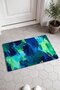 Navy Blue and Neon Green Brushstroke-Patterned Doormat, 40x60 cm, with Non-Slip Sole, Decorative - 2