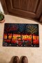 Red and Yellow Forest Scenery Patterned Doormat, 40x60 cm, with Non-Slip Sole, Decorative
