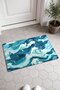Petrol Blue Foamy Wave-Patterned Doormat, 40x60 cm, with Non-Slip Sole, Decorative - 2