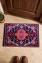 Red and Blue Flower Motif Turkish Rug-Patterned 738 Doormat, 40x60 cm, with Non-Slip Sole