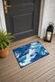 Navy Blue and White Brushstroke Wave-Patterned Doormat, 40x60 cm, with Non-Slip Sole, Decorative