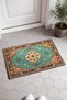 Turquoise and Cream Classic Medallion Turkish Rug-Patterned Doormat, 40x60 cm, with Non-Slip Sole - 4