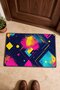 Navy, Neon Pink, Memphis Checked Doormat, 40x60 cm, Non-Slip Sole, Decorative - 4