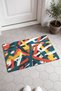 Navy, Red, and Yellow Diagonal Brush-Stroke Striped Pattern Doormat, 40x60 cm, with Non-Slip Sole, Decorative - 2