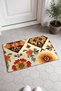 Cream-Orange Rustic Floral Print Checked Doormat, 40x60 cm, with Non-Slip Sole, Decorative - 2