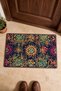 Navy and Burgundy Folk Floral Print Doormat, 40x60 cm, with Non-Slip Sole, Decorative - 4