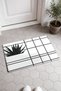 White and Black Checkered Succulent-Patterned Doormat, 40x60 cm, with Non-Slip Sole, Decorative - 2