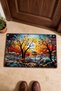 Yellow and Blue Tree-Patterned Doormat, 40x60 cm, with Non-Slip Sole, Decorative
