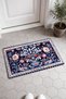 Navy Blue and White Flowers Turkish Rug-Floral Print Doormat, 40x60 cm, with Non-Slip Sole - 4