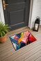 Pink, Yellow, and Navy Blue Thick-Brush Patterned Doormat, 40x60 cm, with Non-Slip Sole, Decorative