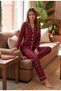 Cotton Soft-Textured Red Plaid Pajama Set with Buttoned Long Sleeves (Glasses as a Gift) - 2