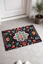 Door Mat with Turquoise and Red Flower Turkish Rug Pattern on a Black Background, 40x60 cm, with Non-Slip Sole - 4