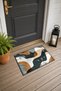 Green and Brown Wavy-Patterned Doormat, 40x60 cm, with Non-Slip Sole, Decorative