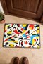 Cream, Red, and Yellow Modern Art Abstract Patterned Doormat, 40x60 cm, with Non-Slip Sole, Decorative - 4