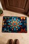 Blue and Orange Star Kaleidoscope Turkish Rug-Patterned Doormat, 40x60 cm, with Non-Slip Sole