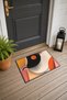 Peach-Colored Door Mat with Black Minimal Patterned Circle, 40x60 cm, Non-Slip Sole, Decorative