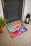 Pink Turquoise Door Mat with Soft Waves Pattern, 40x60 cm, Non-Slip Sole, Decorative