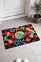 Red and Turquoise Symmetrical Geometric Turkish Rug-Patterned Doormat, 40x60 cm, with Non-Slip Sole - 4