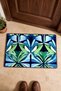Navy Blue and Green Kaleidoscope Leaf-Patterned Doormat, 40x60 cm, with Non-Slip Sole, Decorative - 4