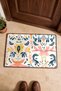 Cream and Navy Blue Folk-Style Bird and Floral Print Doormat, 40x60 cm, with Non-Slip Sole, Decorative - 4